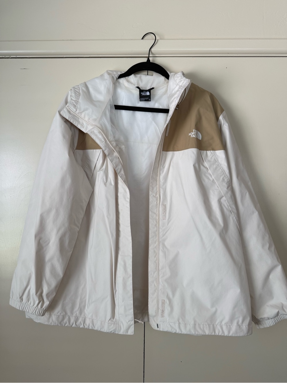 The North Face Women's White Jacket with Tan Shoulder Panels
